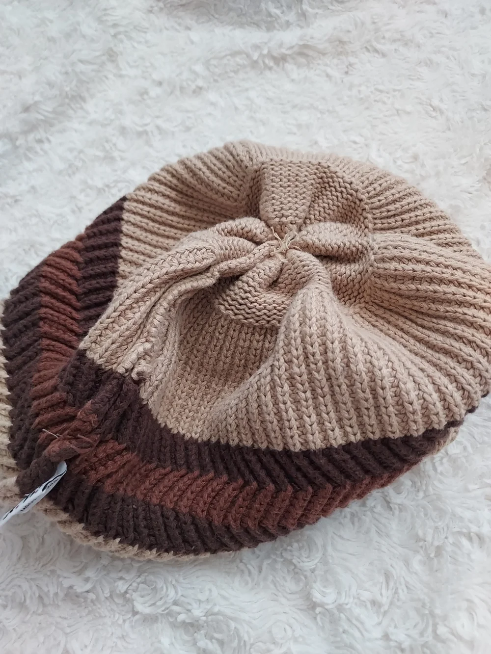 Beige and Brown Knit 100% Cotton  Slouch Beanie Hat Winter Academia Stylish